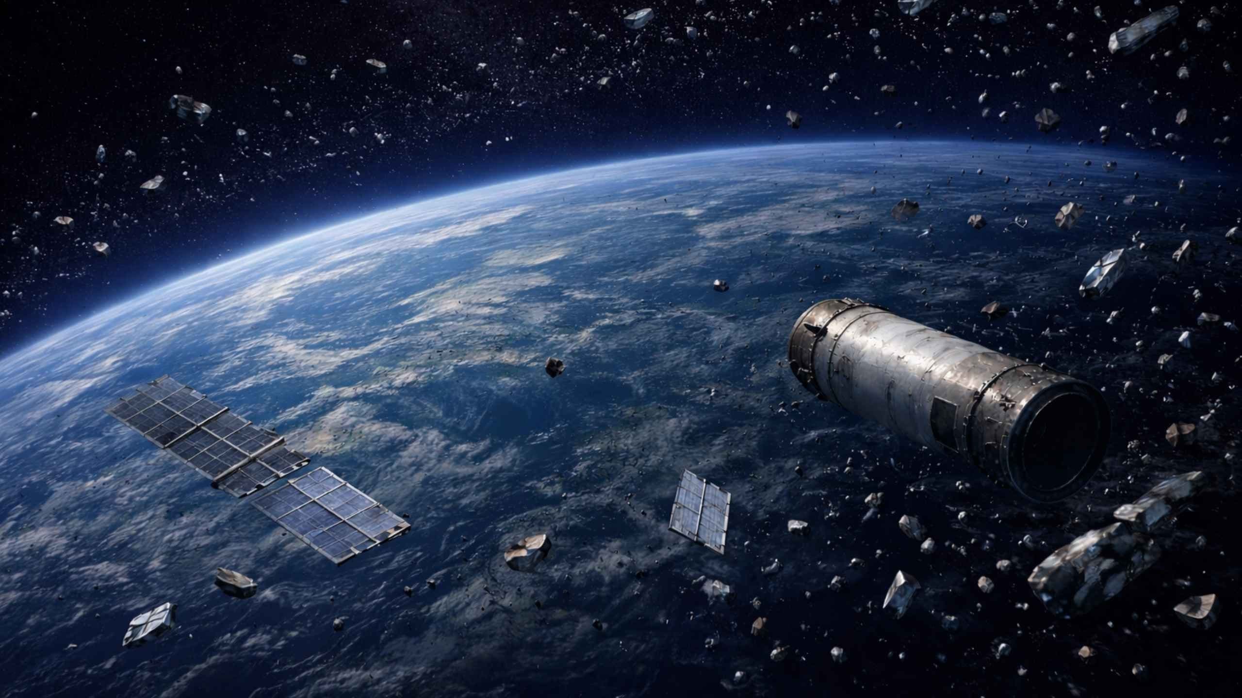 Earth from orbit with debris visualisation